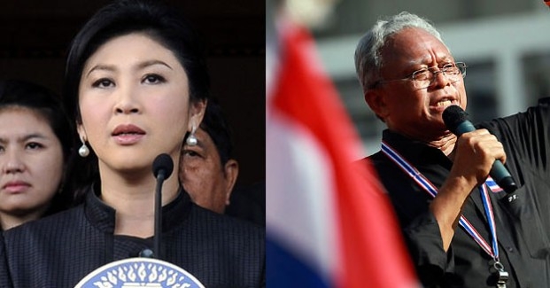 Yingluck och Suthep protesterna i bangkok